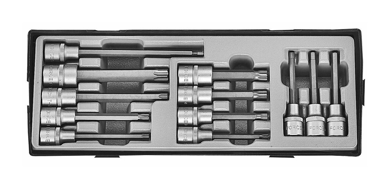 Force T4122 1/2" Dr. Extra Long Socket Bits Set: Torx, Spline, Hex