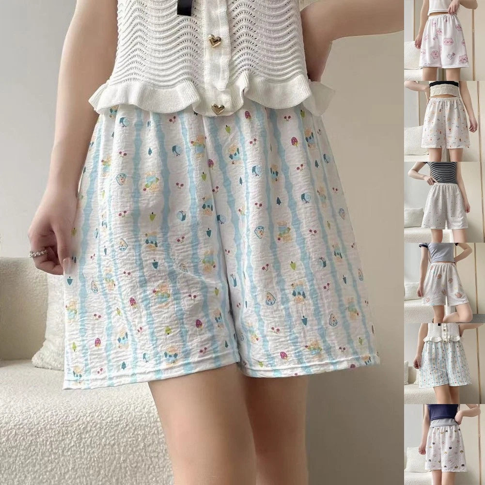 Women Short Pants Elastic Waist Printed Design Soft Fabric Summer
