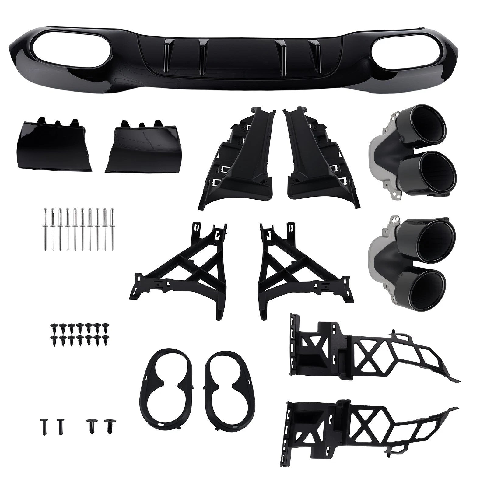A45 Gloss Black Rear Diffuser w/ Tailpipes For Mercedes A-Class W177 2018-22