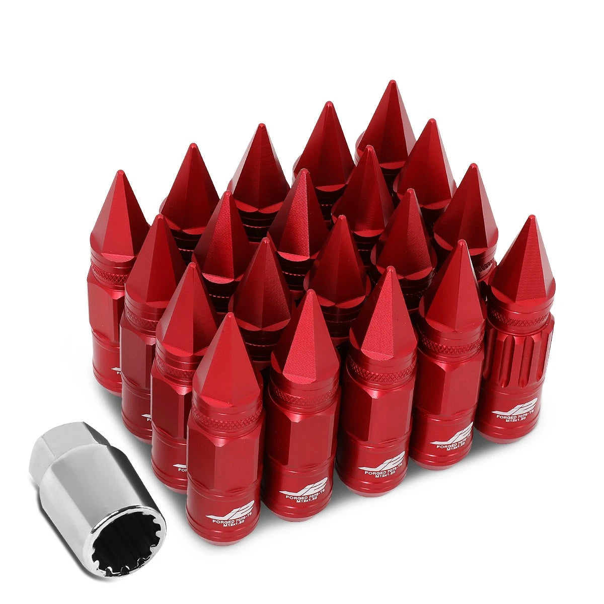 J2 7075 Forged Aluminum M12x1.5 8cm Spiky Cap Lug Nut W/4x Lock+key
