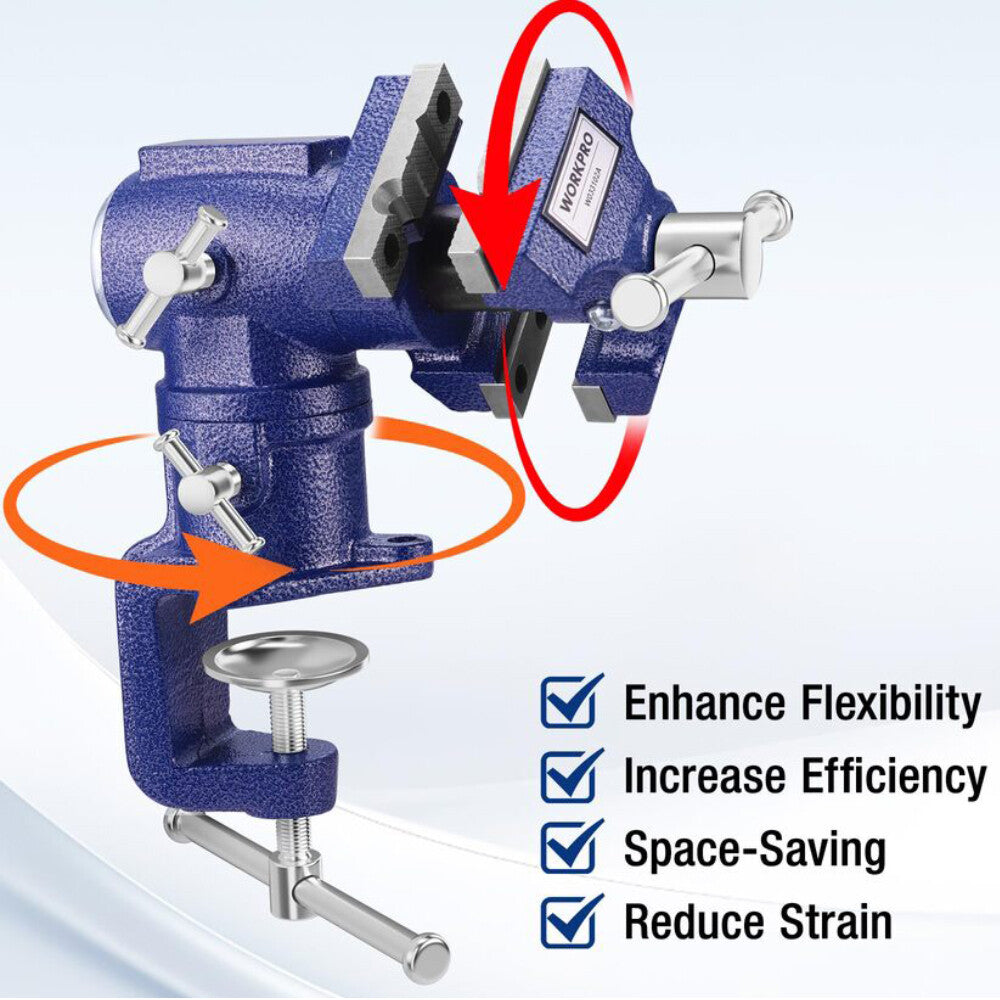 WORKPRO Portable Dual Jaws Table Vises 2.5" & 1.5" Swivel Clamp-On
