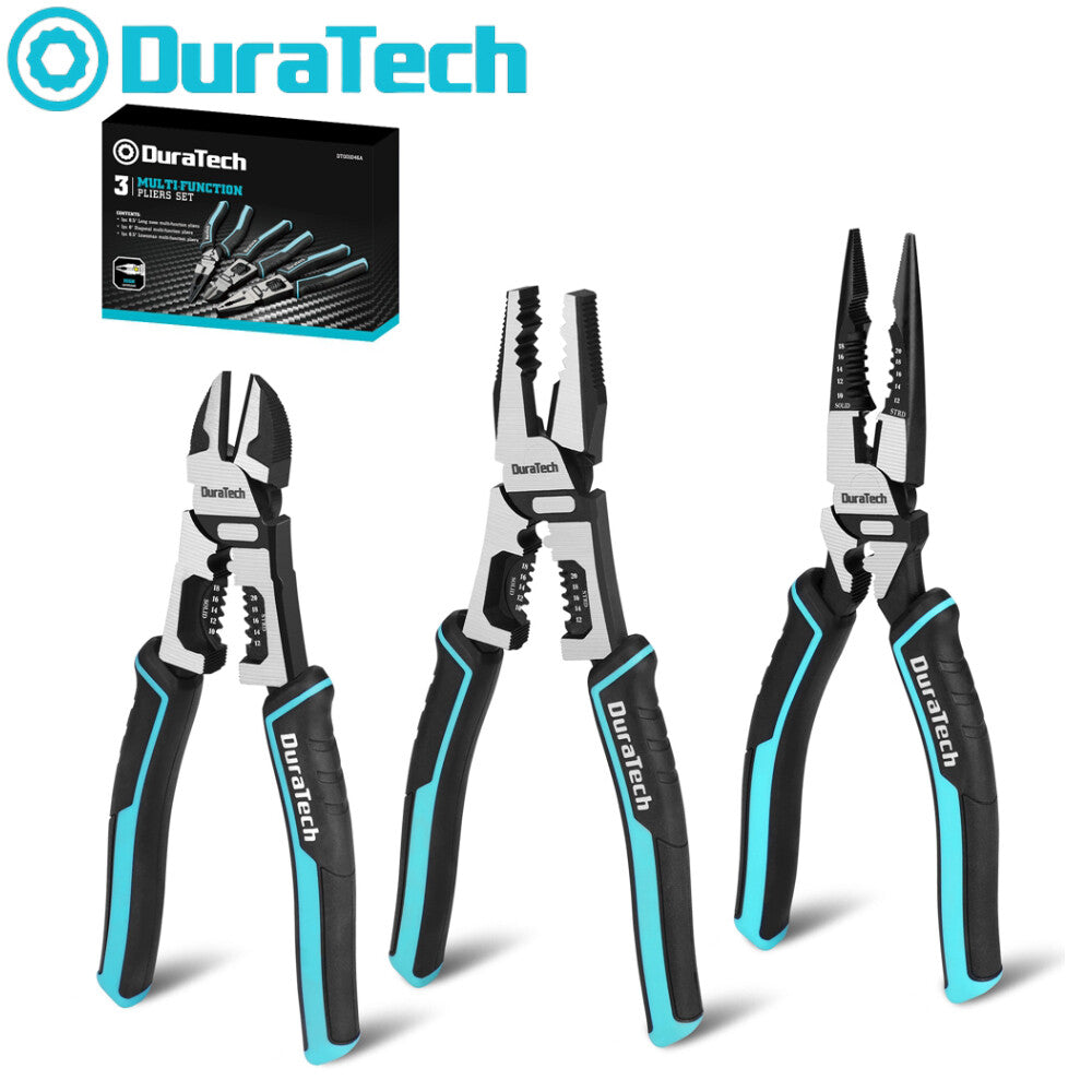 Duratech 3-Piece Pliers Set - Multifunctional Wire Stripper, Crimper