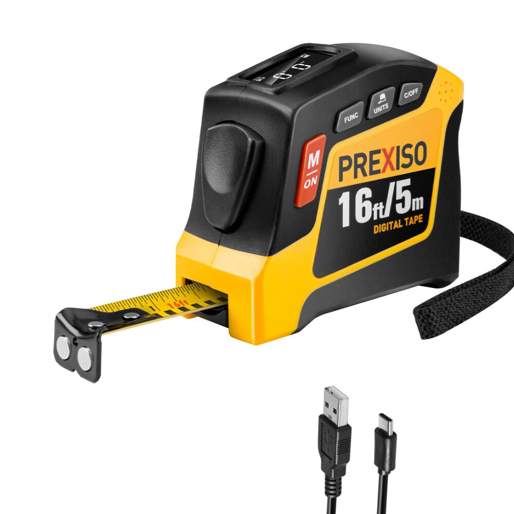 PREXISO 16Ft Digital Tape Measure Retractable Rechargeable by PREXISO