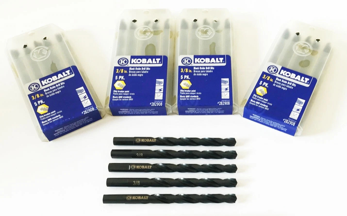 25 KOBALT 3/8" LASER ETCHED BLACK OXIDE HIGH SPEED DRILL BITS #282908