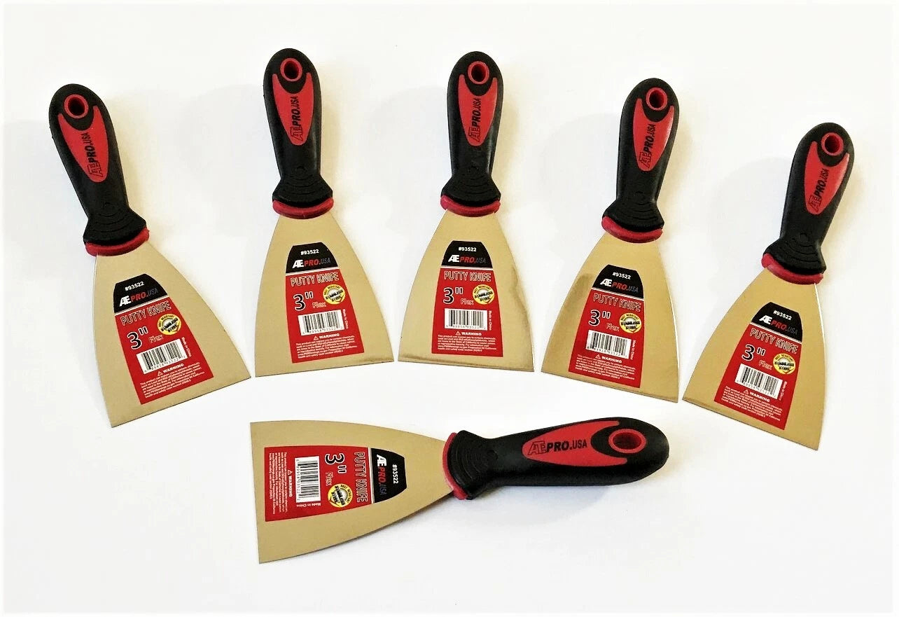 6 Ate Pro 3" Flexible Stainless Steel Putty Knife Knives Scrapers