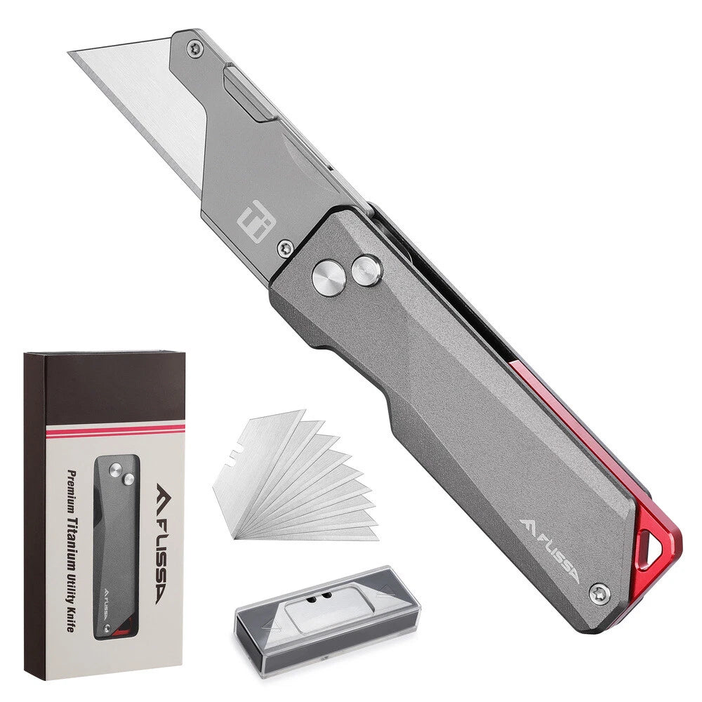Flissa Titanium Folding Utility Knife Quick Change Blade Razor Knife