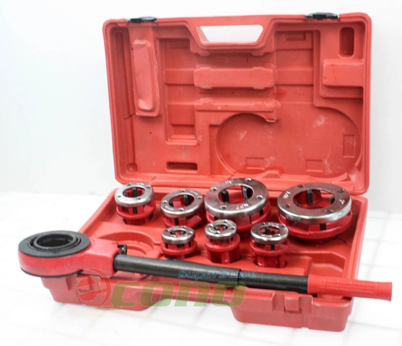 7 Size Pipe Threader Threading 3/8" To 2" Die Dies Set W/ Handle