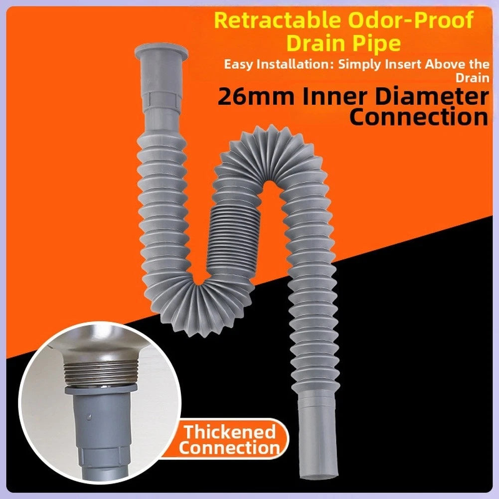 Flexible Sink Drain Hose 80cm 90cm Extendable Plastic Pipe Standard
