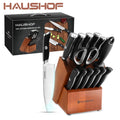 Haushof Kitchen Knife Set Stainless Steel Knife Sets W/ Sharpener Rod