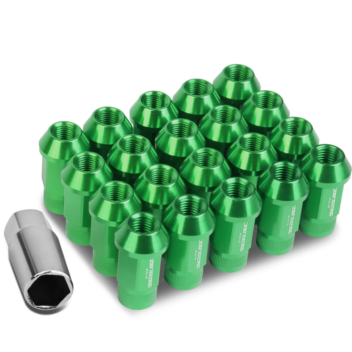 Open End M12x1.5 44mm Tall 25mm Od Green Aluminum Jdm Rim Lug Nuts Set