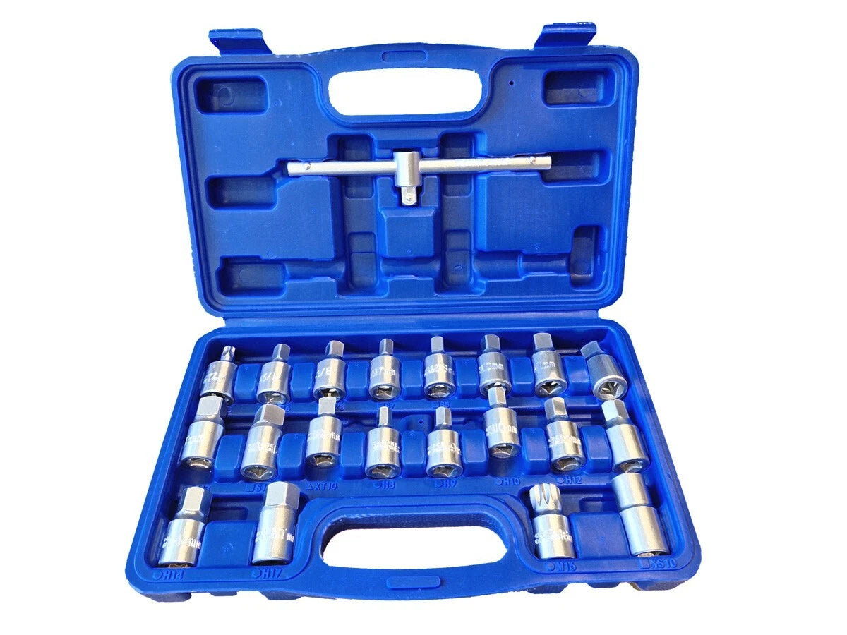 3/8" Dr. Universal Oil Drain Sump Plug Key Set: Hex Bits+square Head