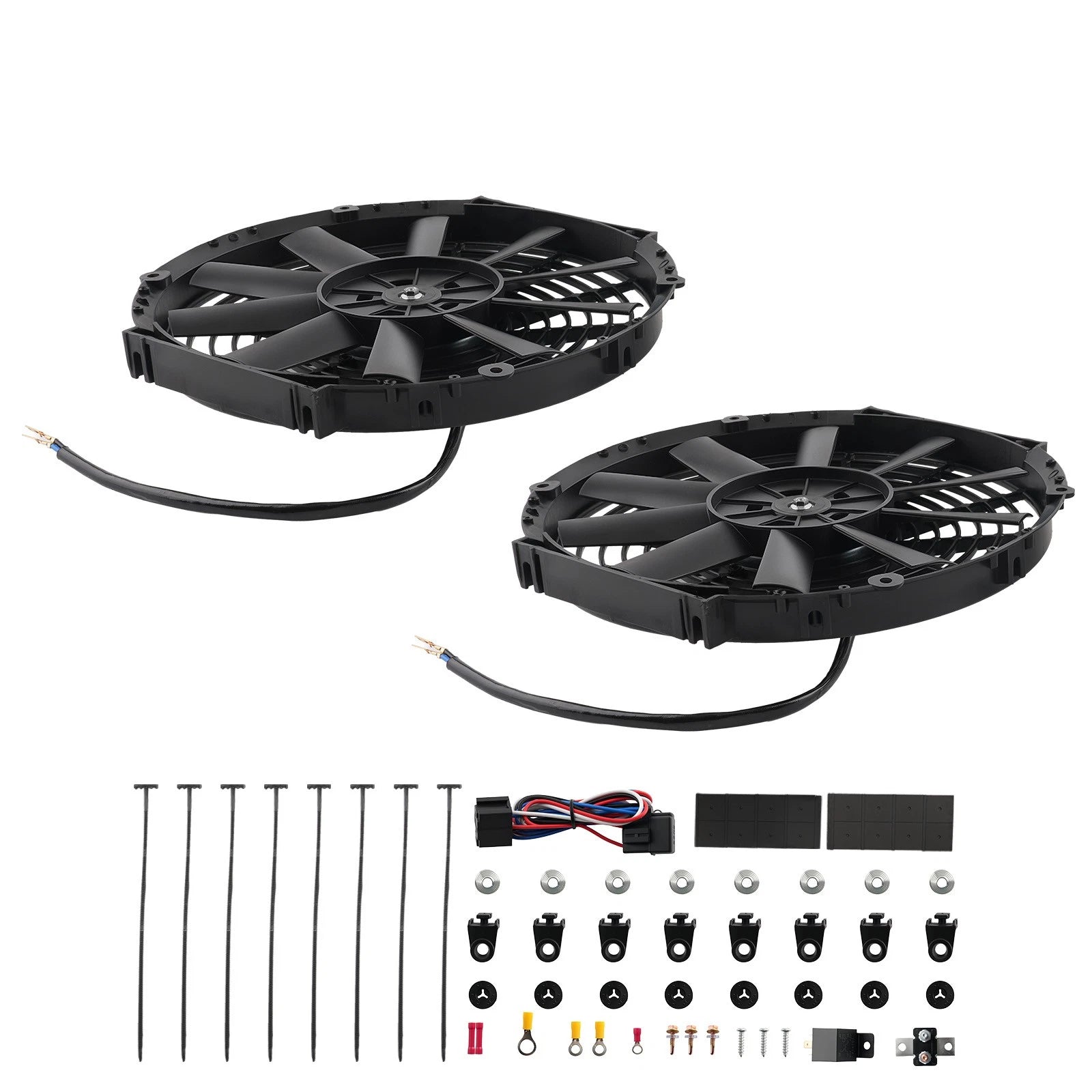 2X 12 Inch Electric Cooling Fan Universal Radiator Fan Assembly 12V 80W