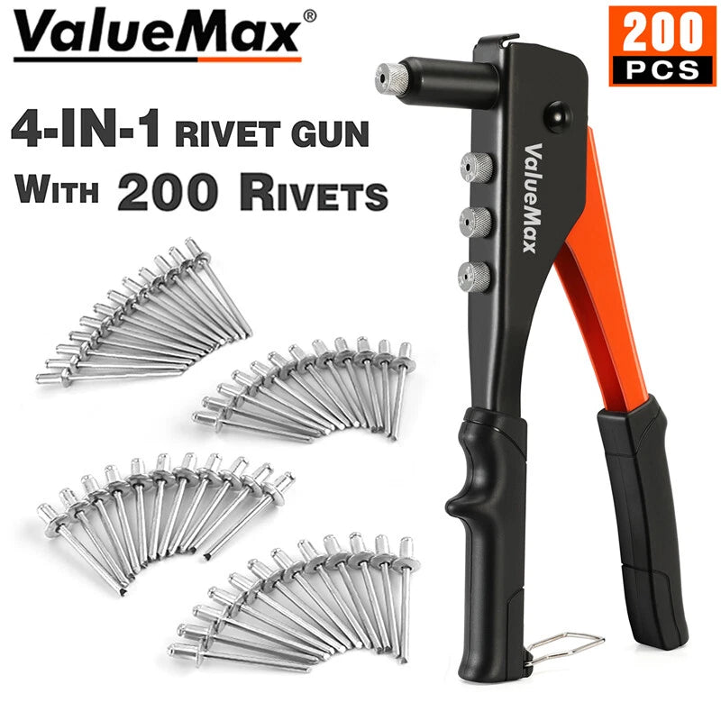 Valuemax 4-in-1 Hand Riveter/rivet Gun Pop Rivet Tool Kit 200 Rivets