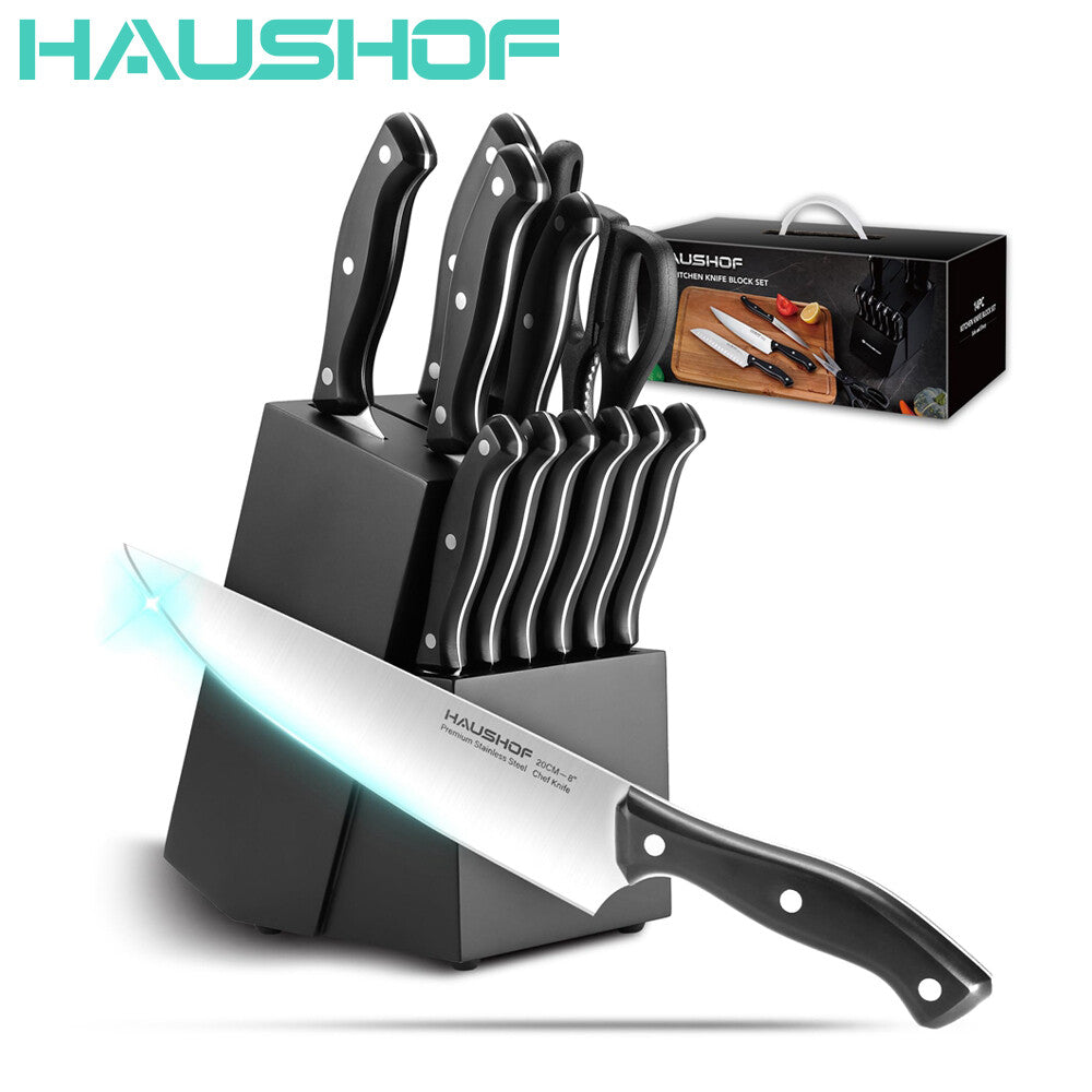 HAUSHOF 14PC Stainless Steel Kitchen Knife Set 6 Steak Knife