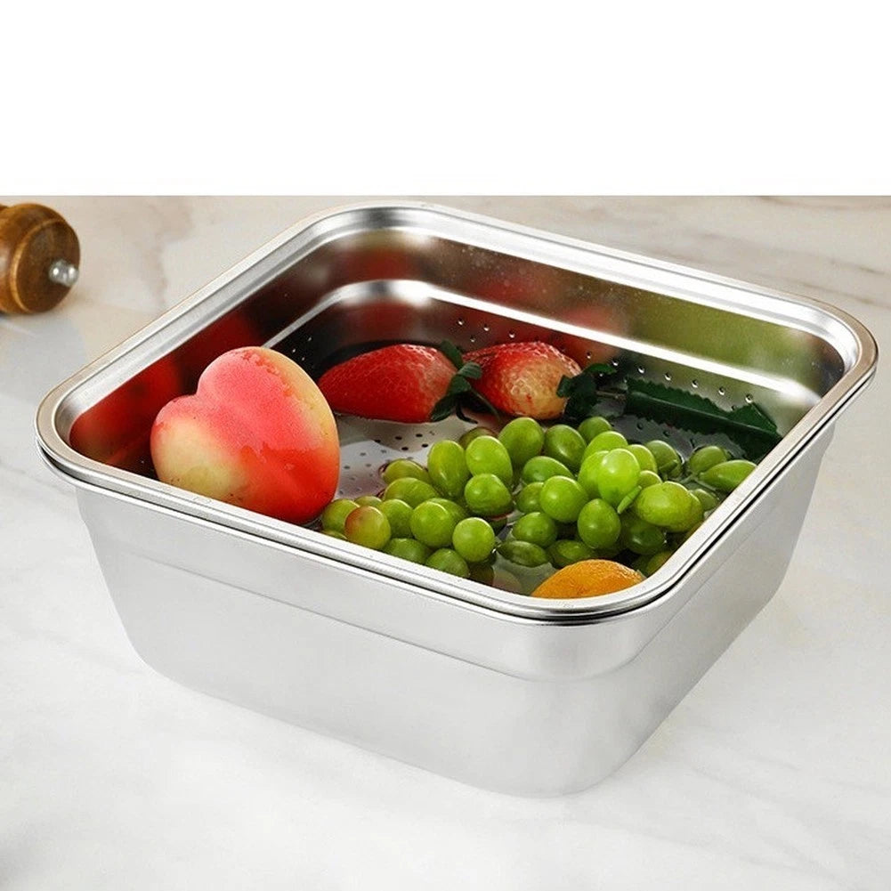 Stainless Steel 2-in-1 Dishwashing Basin With Colander For Fruits