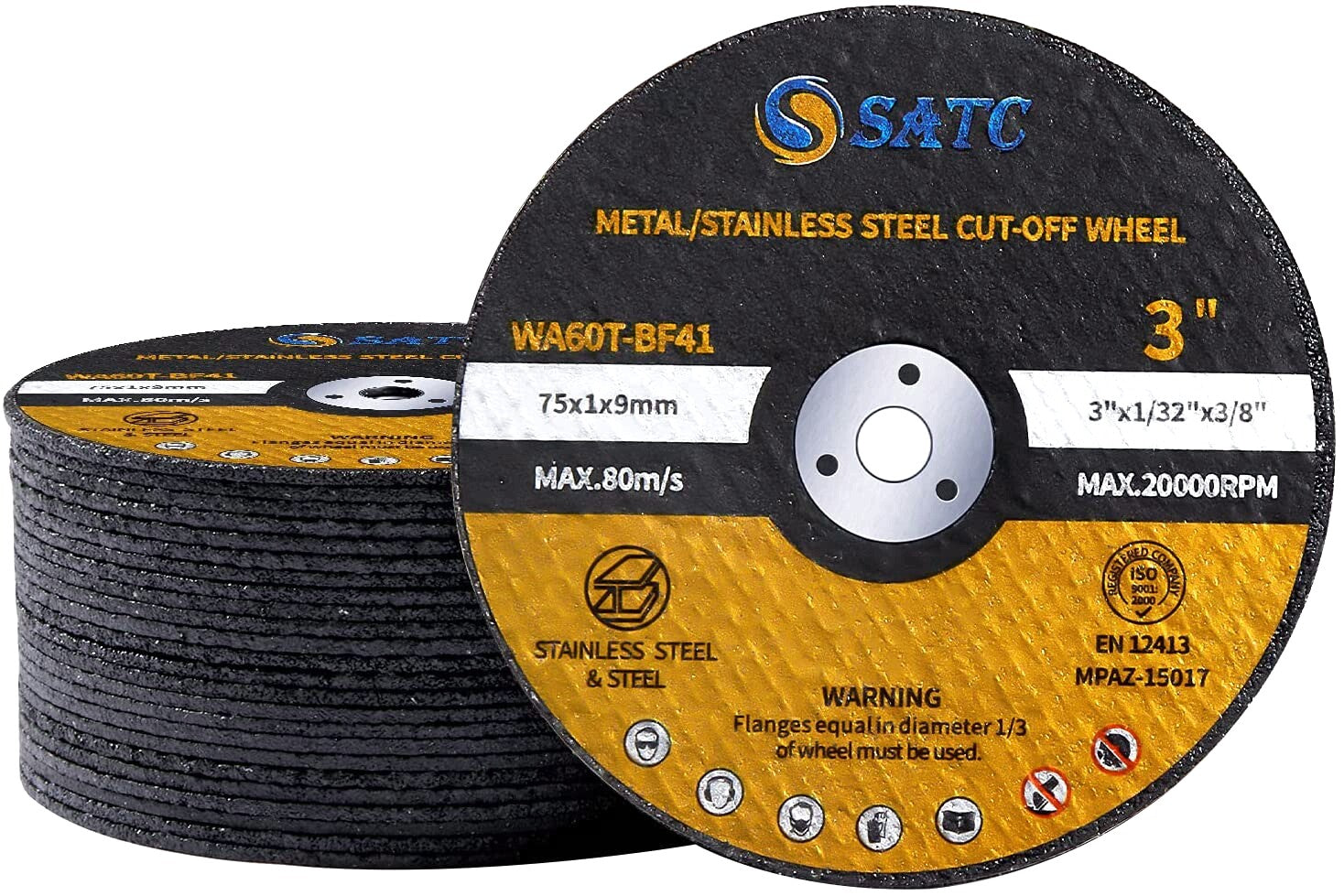 25PC Cut Off Wheels 3 in x1/32" x 3/8" Metal Cutting Disc Blade Die