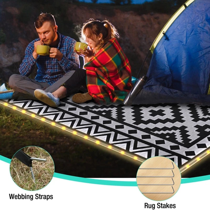 Haushof 5x8' Outdoor Waterproof Rug Led Strip Light Reversible
