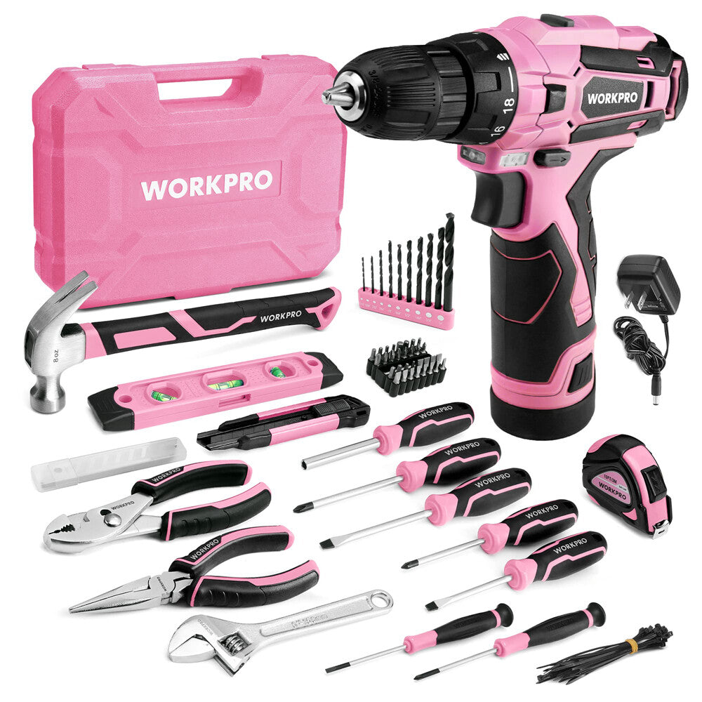 WORKPRO 108PC Pink Tool Set with Power Drill by WORKPRO