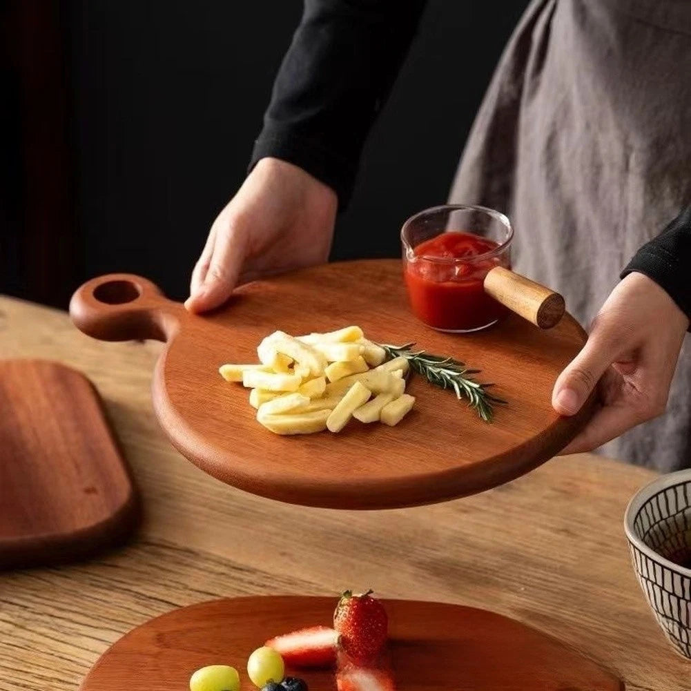 Natural Ebony Wood Cutting Board With Sided Design Round And