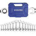 WORKPRO 14PC Ratcheting Combination Stubby Wrench Set SAE 3/8-3/4