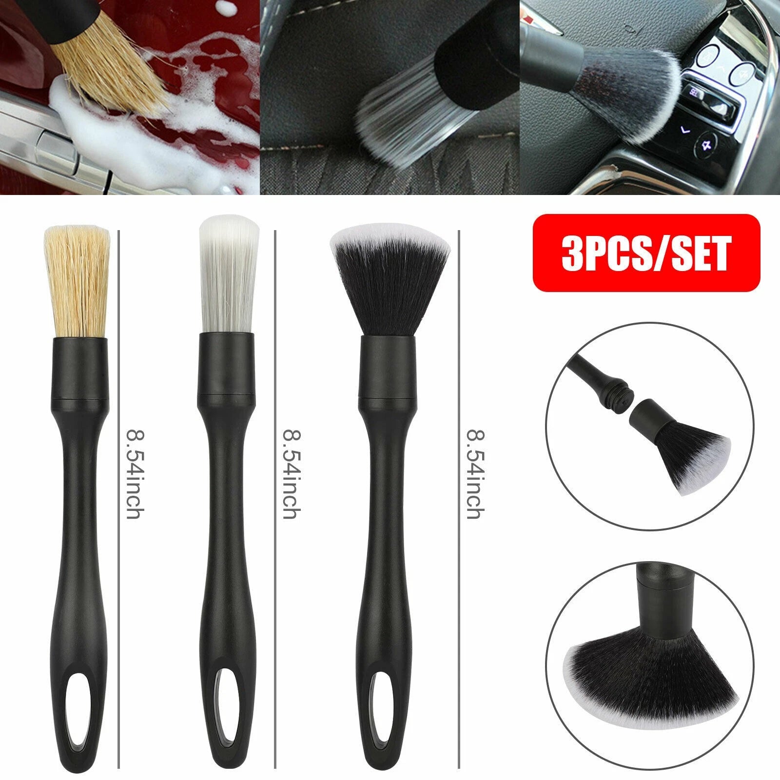 3pack Car Detail Brush Wash Auto Detailing Cleaning Kit Engine Wheel