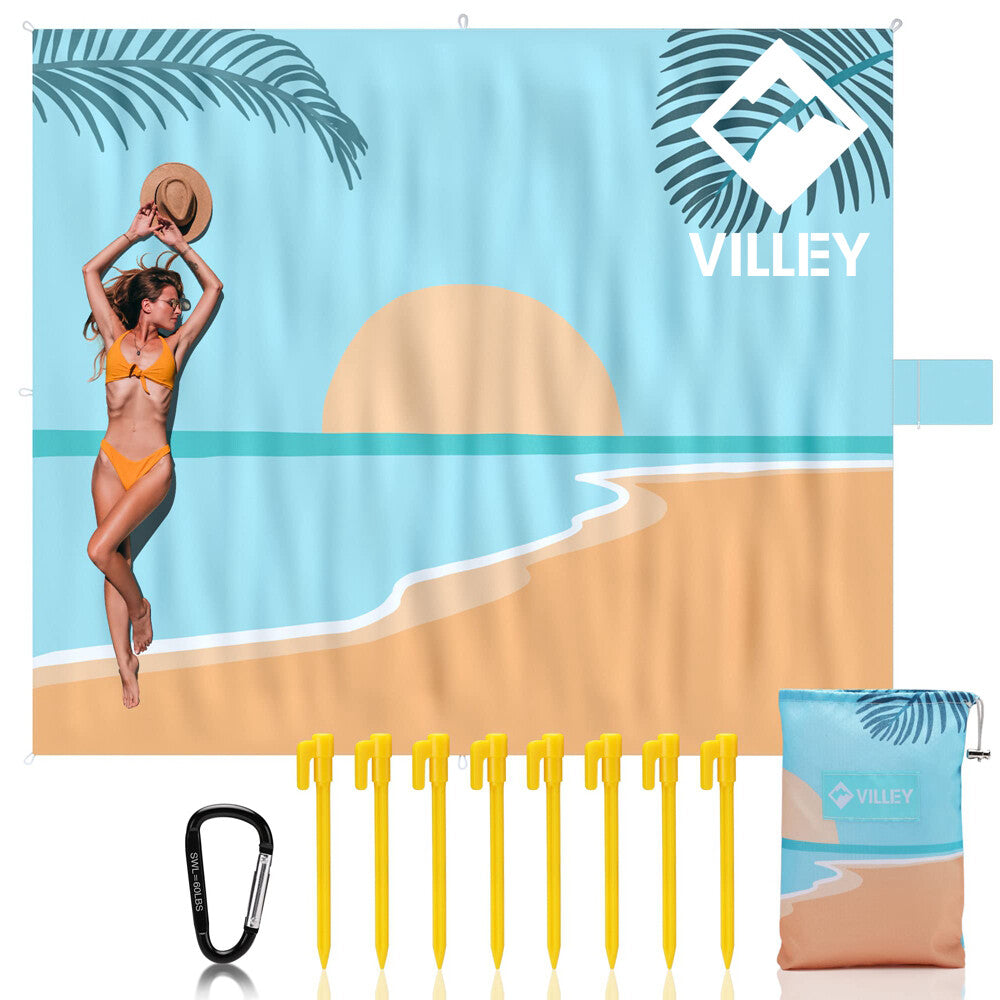 VILLEY Beach Blanket Waterproof Sandproof Beach Mat 128"x108" for 6-8