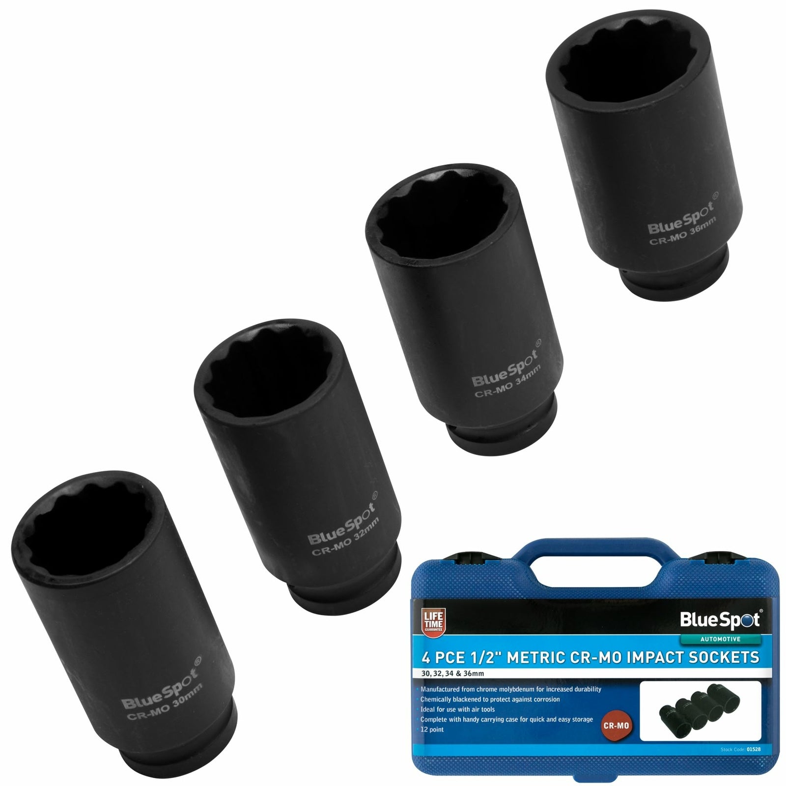 BlueSpot 4pc Metric Deep Impact Socket Set 30-36mm 1/2" Drive by BlueSpot