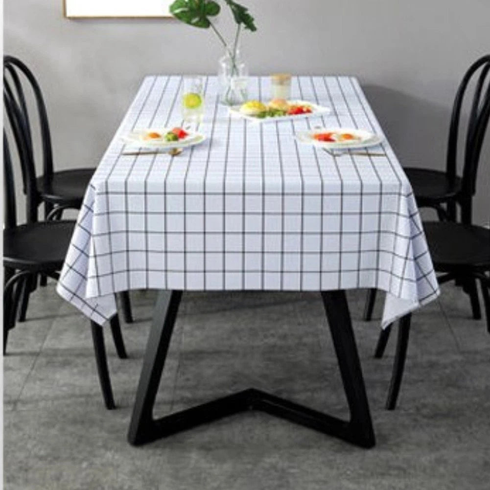 Modern Minimalist Tablecloth Waterproof Pvc Black Grid Pattern On