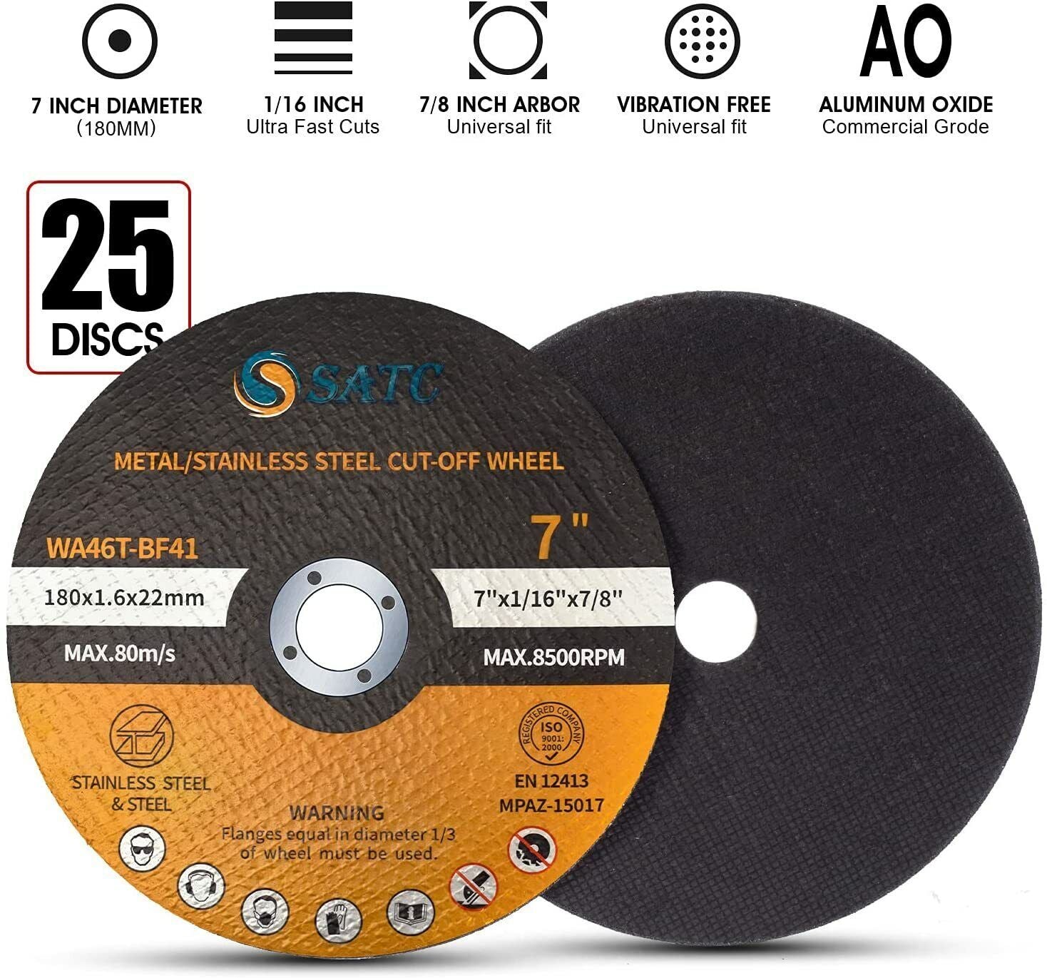 Cut Off Wheels 7x1/16x7/8” Metal&Stainless Steel Cutting Disc for