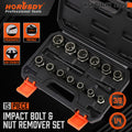 15PC Impact Bolt & Nut Remover Set Extractor Damaged Rusted Adapter