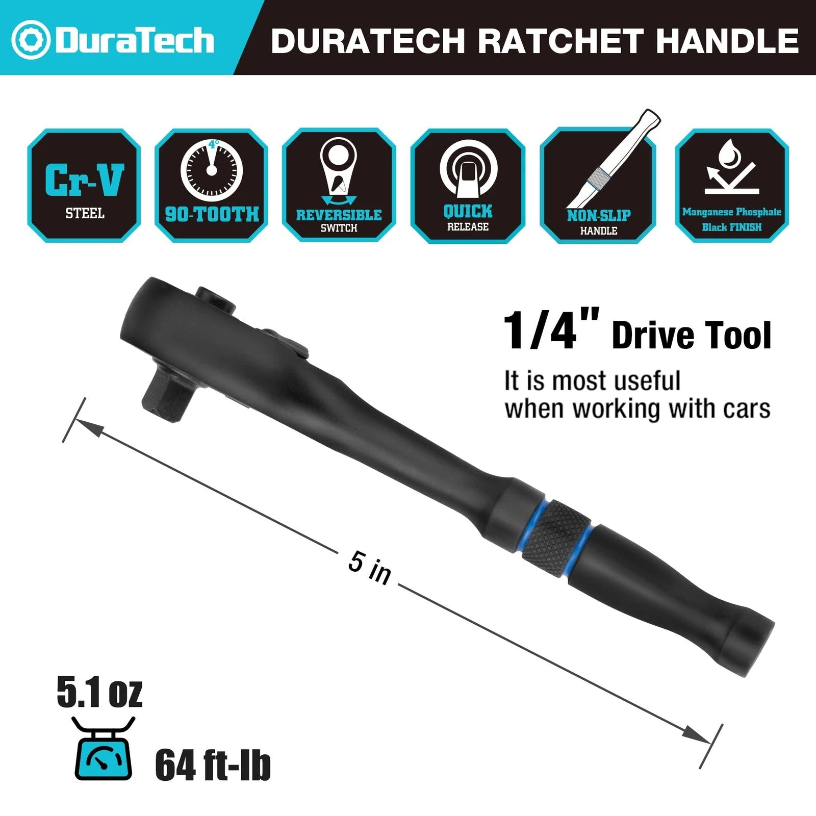 Duratech 1/4-inch Drive Ratchet 90-tooth Quick-release Ratchet Wrench