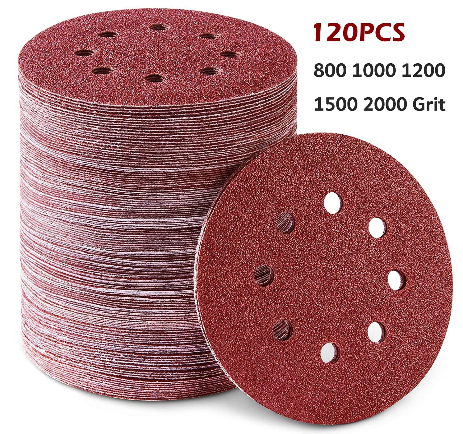 120pc 5-Inch Sanding Discs 800–2000 Grit Hook Loop