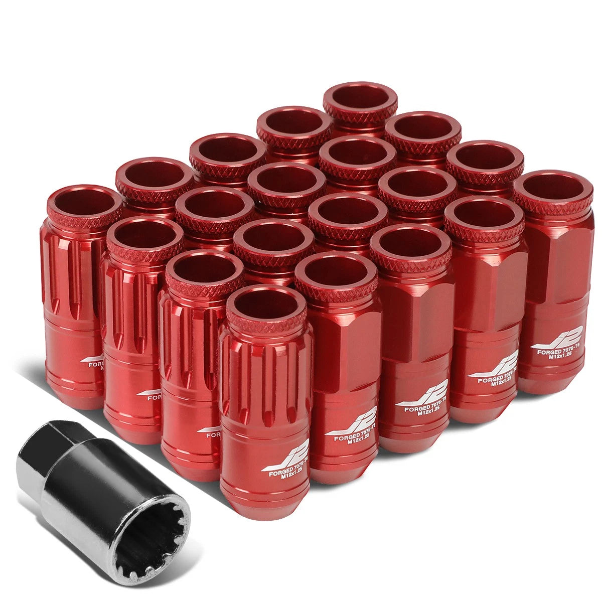 J2 7075 Forged Aluminum M12x1.25 5cm Open-end Lug Nut W/4x Lock+key