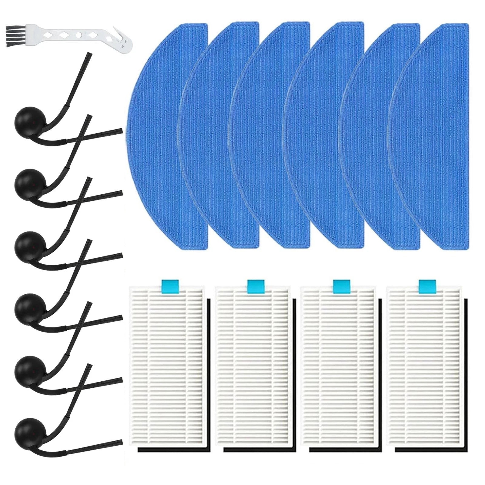6 Side Brushes 4 Hepa Filters 6 Mop Pads 1 Cleaning Brush For Tikom
