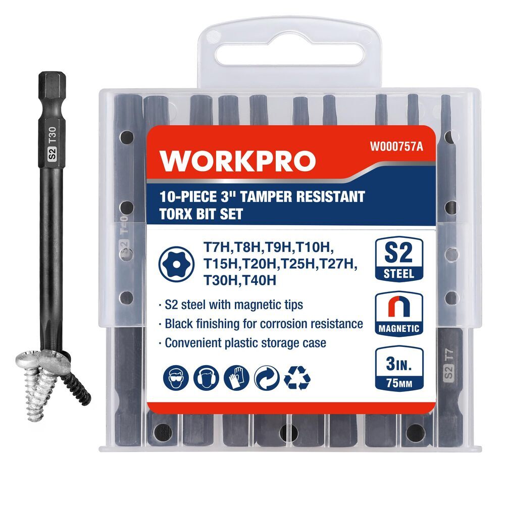 WORKPRO 10PC Security Torx Bit Set 3" Long Tamper Proof Torx Bit