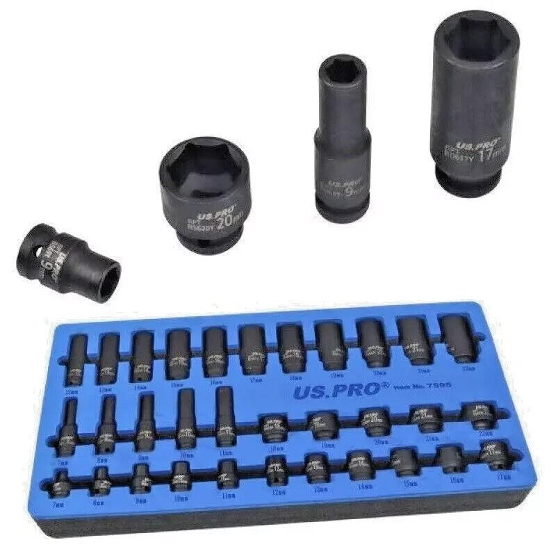 32PC 3/8-Drive Impact Socket Set Standard & Deep 6 Point Profile