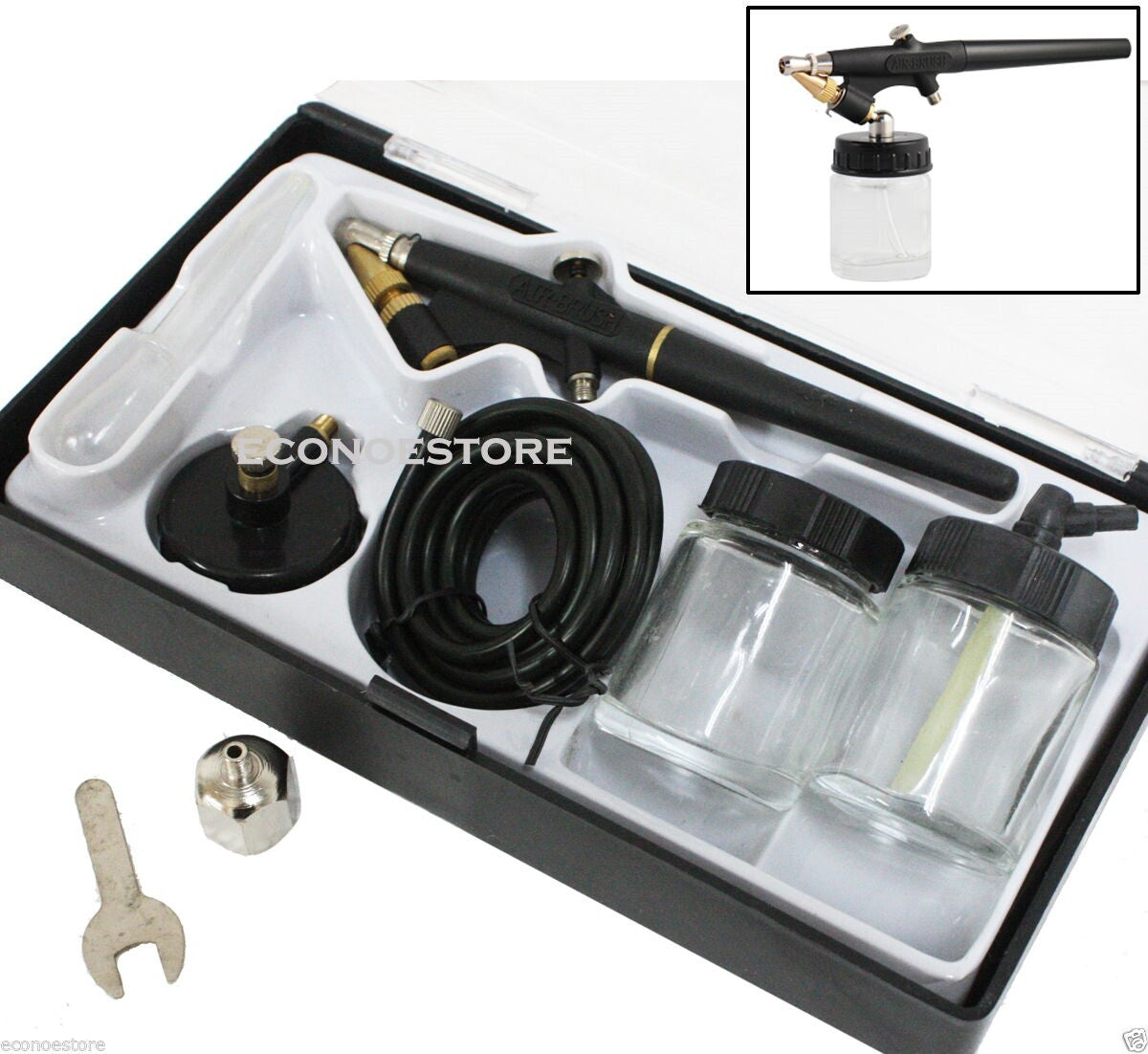 Tattoo Nail Arts Single-Action Siphon Feed Airbrush w/ Hose & Bottle Air Brush
