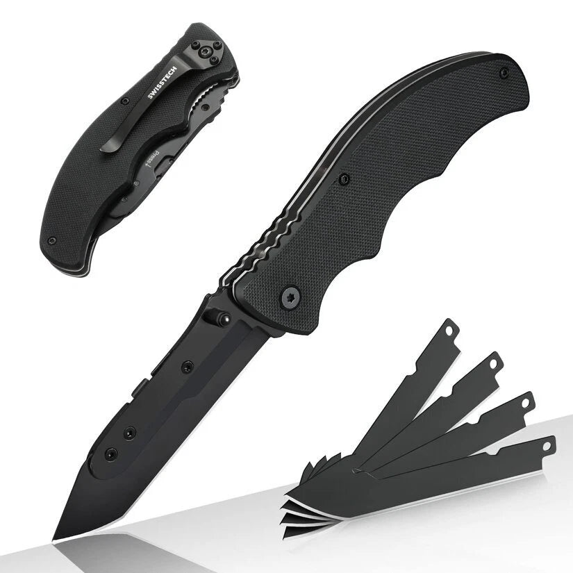 Swiss+Tech Pocket Folding Knife 4PC Replaceable Blade Tactical Knife Pocket Clip