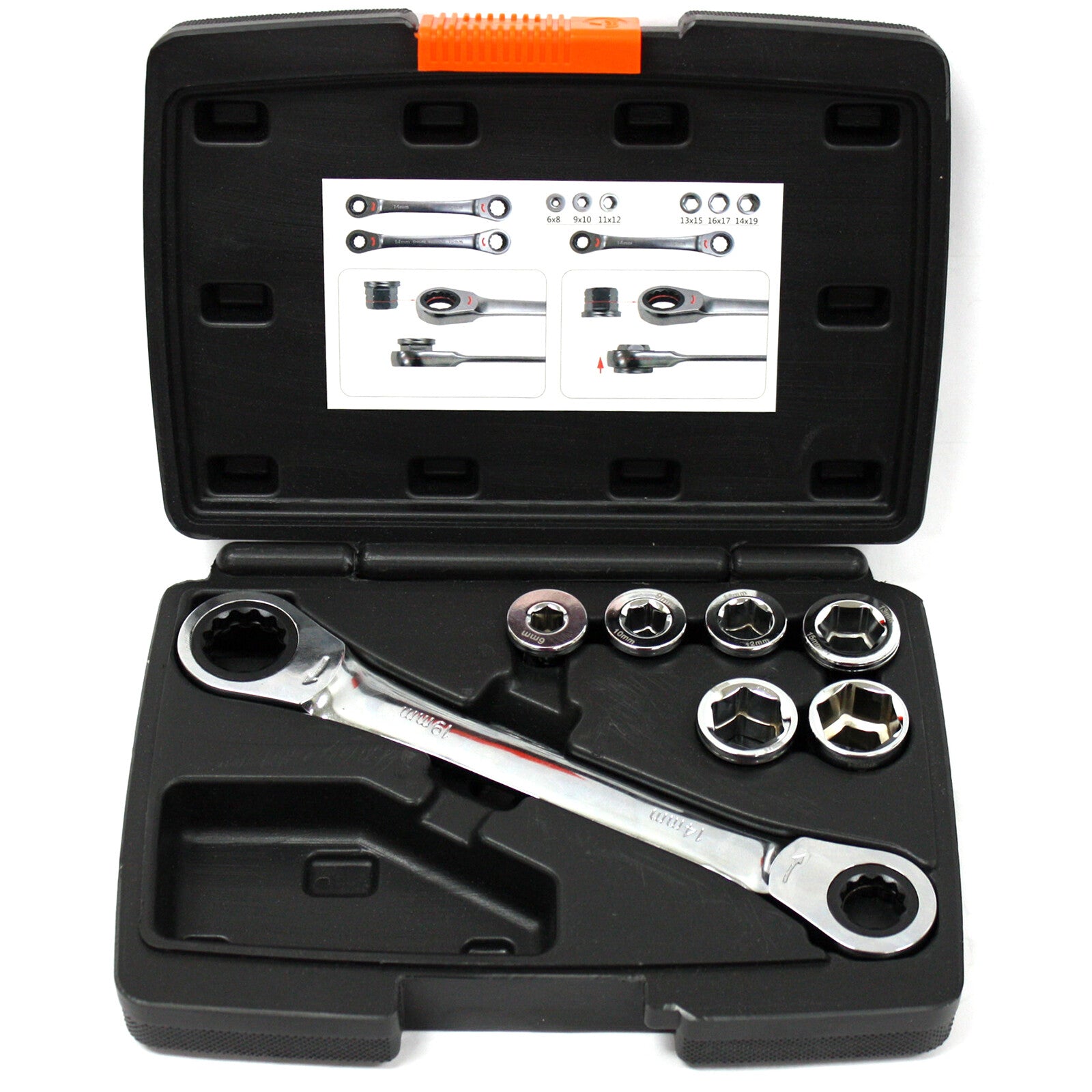 12 in 1 Interchangeable Ratchet Wrench Kit 14x19mm Metric 6 - 19 MM