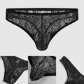 Men Underwear Lace Jacquard Breathable Hollow Low Waist Briefs Black
