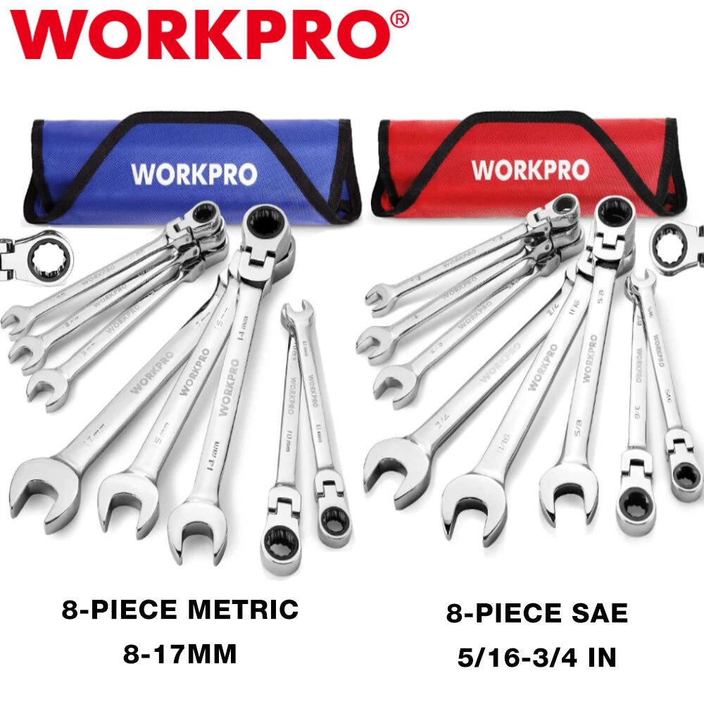 Workpro 5/16-3/4"/8-17<wbr/>mm Flex-head Ratcheting Combination