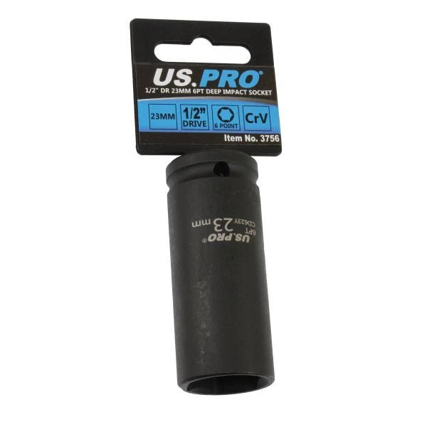 Us Pro 1/2" Drive 23mm 6pt Deep Impact Socket Cr-v Black Phosphate
