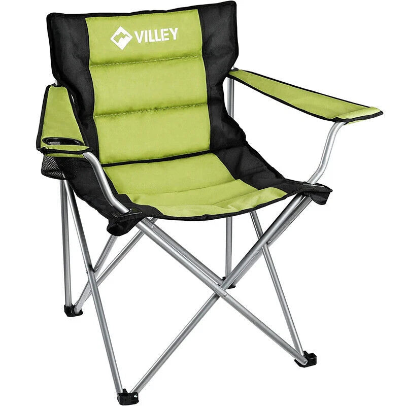 Villey Padded Folding Chair Camping Chair Outside High Arm Lawn Chair