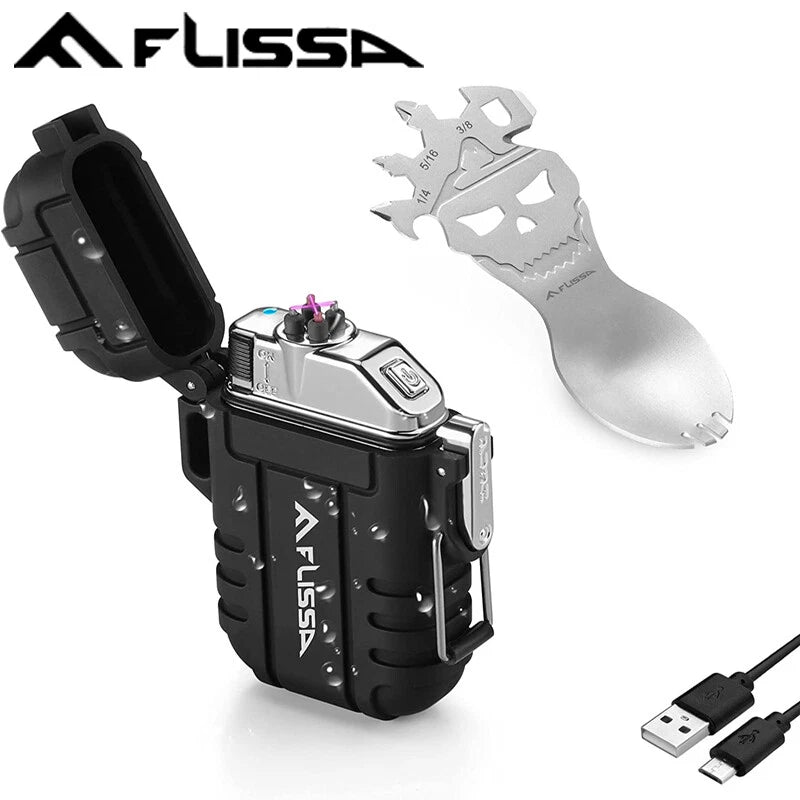 Flissa Survival Lighter Set Outdoor Windproof Flameless Dual Arc