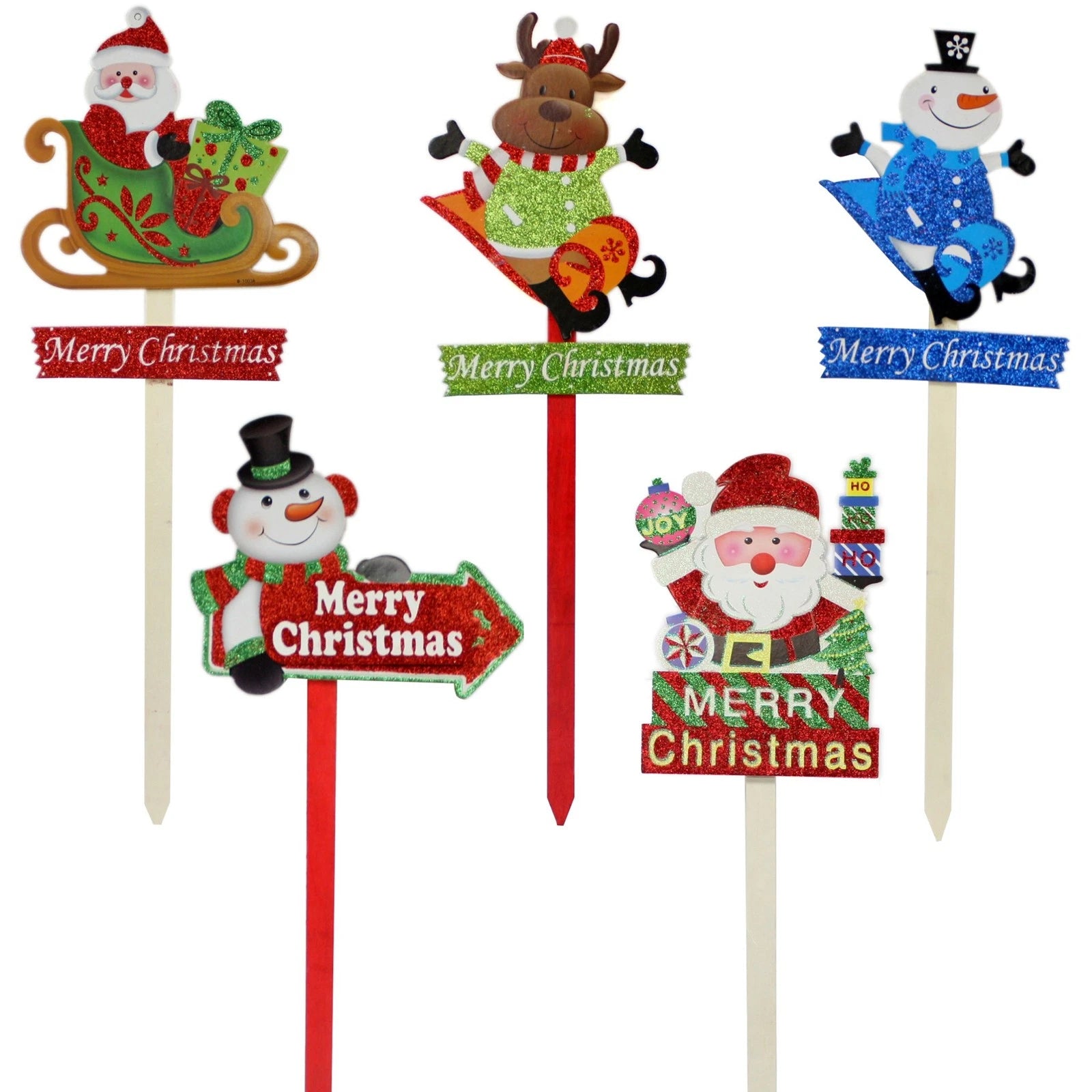 28" Merry Christmas Yard Stake Santa Sled Snowman Lawn Garden Holiday