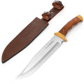 Flissa 14" Bowie Hunting Knife Full-tang Fixed Blade Wood Handle