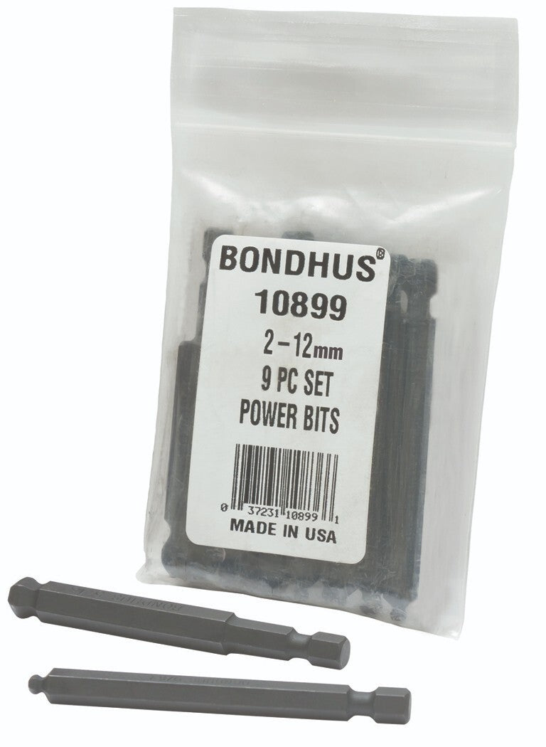 Bondhus 9pc Hex Power Bit Set Metric 2-12mm