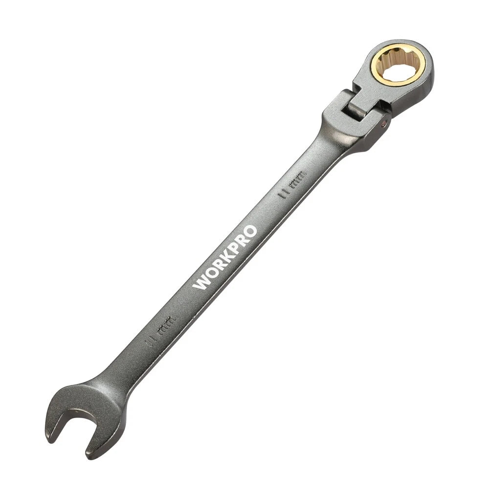 WORKPRO 11mm Flex-Head Ratcheting Combination Wrench Metric 72-Teeth 12Point USA