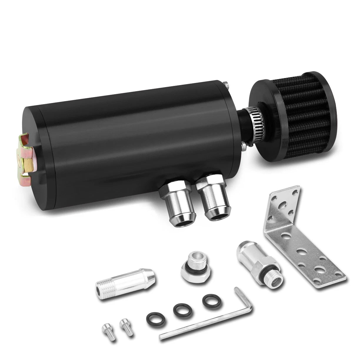 Black 5.5"x2.4"alumi<wbr/>num Engine Oil Catch Tank 140ml+filter Fit