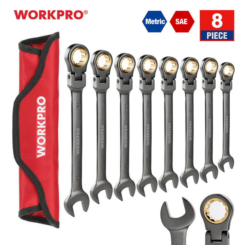 WORKPRO 16PC/8PC Flex-Head Ratcheting Combination Wrench Set 5/16 3/4